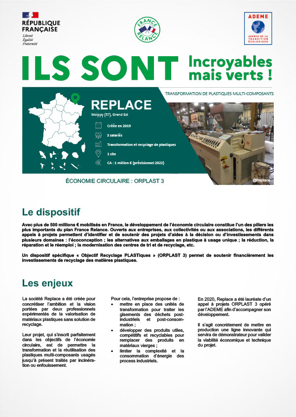 REPLACE - Transformation de plastiques multi-composants