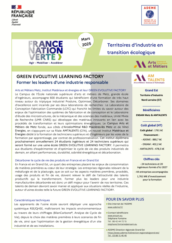 ENSAM - Green evolutive learning factory